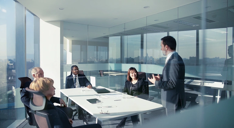 Professional presentation to colleagues in office
