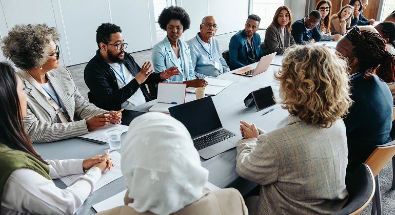Team collaboration in office setting