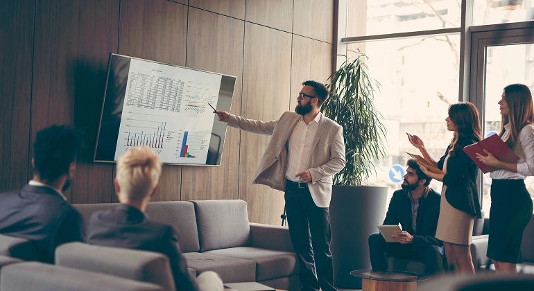 Business presentation in modern office