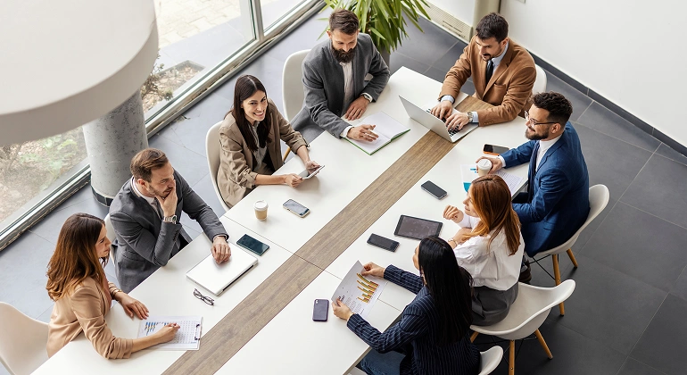 Colleagues collaborating during a work meeting