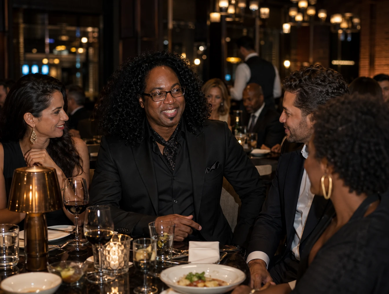 Group of friends dining in elegant setting