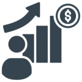 Arrow rising beside bar graph