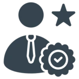 Person symbol with star and approval badge
