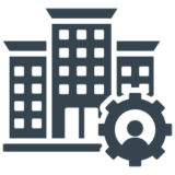 Office building and settings icon