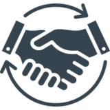 Handshake icon with circular arrows