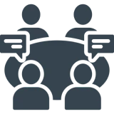 Group meeting illustration with speech bubbles